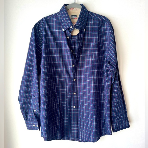 Haggar Forever New long sleeve button up plaid shirt men’s size medium - Picture 1 of 9